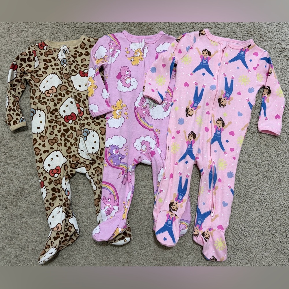 Baby Girl LOT OF 3 Onesie Care Bears Ms Rachel Hello Kitty Size 3-6 Months